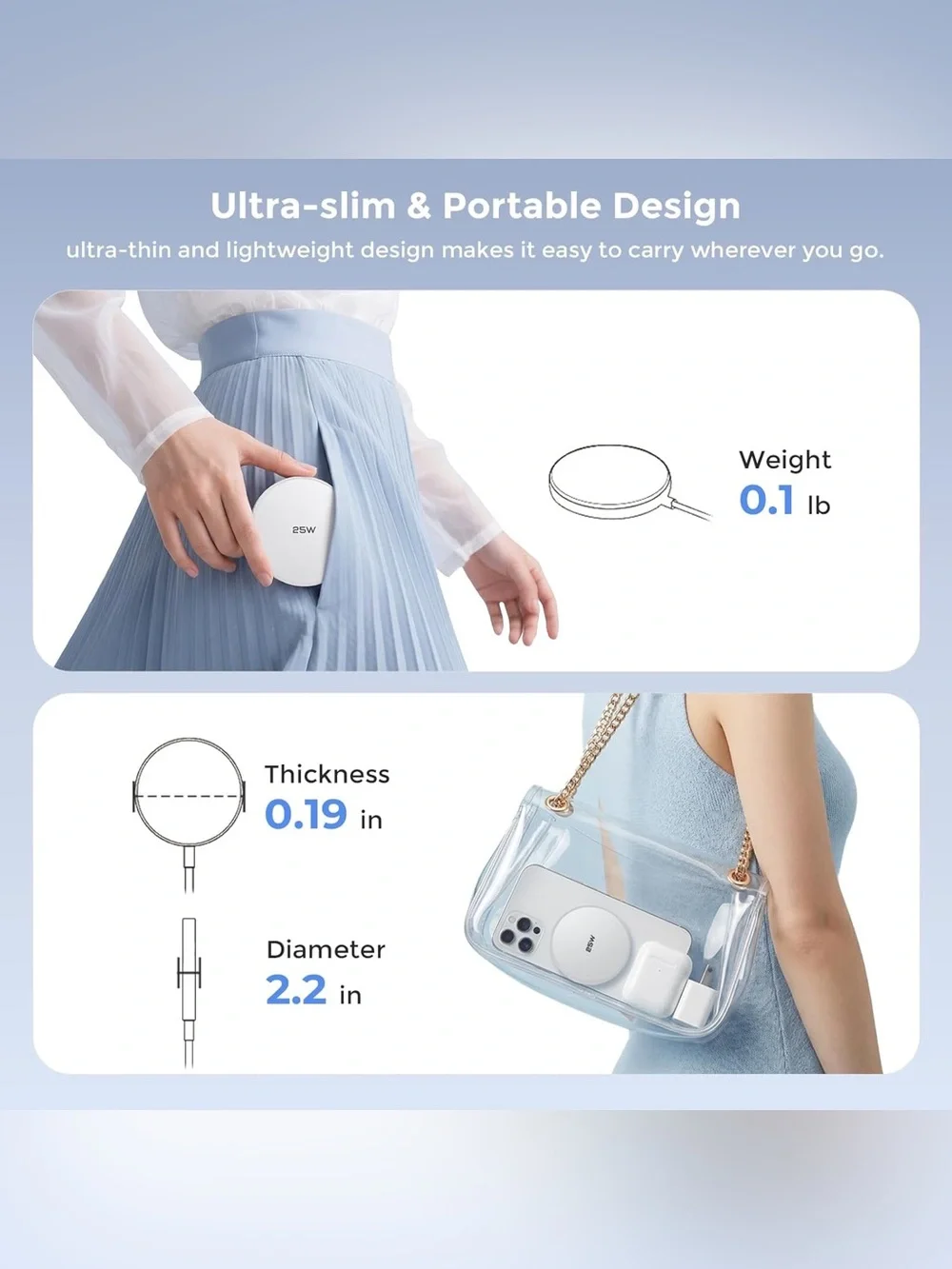 25W White Wireless Magnetic Charger with USB-C Fast Charging Adapter